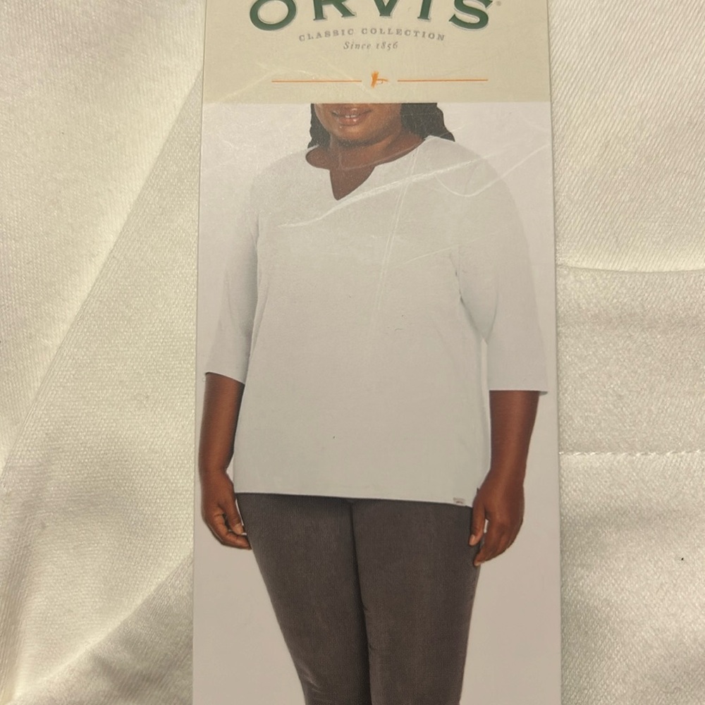 Orvis Women’s Pima Cotton Shirt 2/3 Sleeves White XL NWT